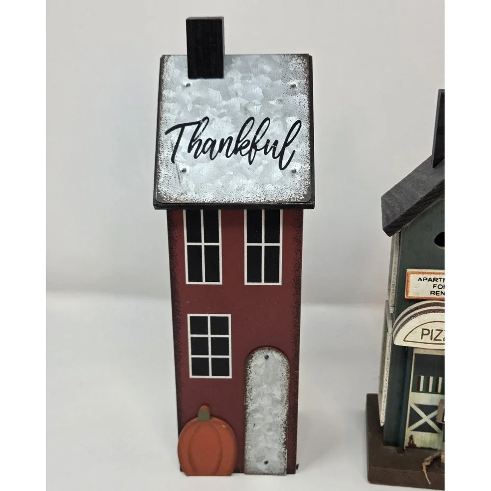 Primitive Farmhouse Wood House Decor Lot Set 3 Saltbox Birdhouse Pizza Shop